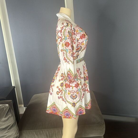 Women’s Floral Print White Summer Mini Dress *Tag Size M fits like a SMALL NEW - Picture 4 of 14